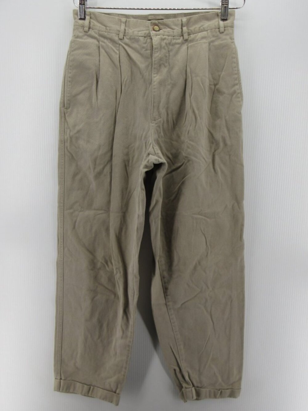 VINTAGE Structure Pants 30 Short Khaki Trousers Pleated Baggy 30X28 *